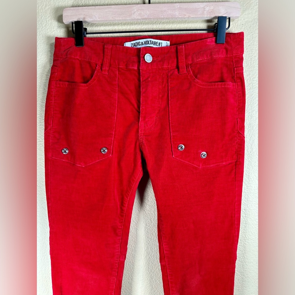 Zadig & Voltaire Women’s Evron Velours Red Corduroy Pants - Picture 4 of 10